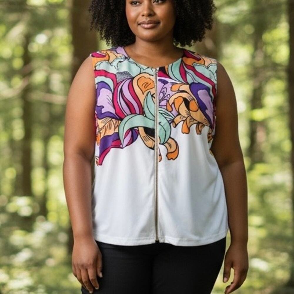 Ashley Stewart Top Bold sleeveless Front zip Plus 22/24 NWT